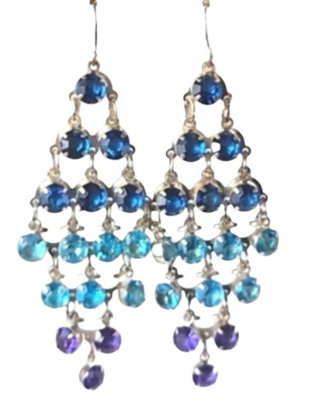 Candies Y2K 00s Retro Chandelier Dangle Earrings, Blue Teal Purple Silver